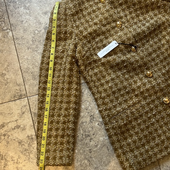 SOLD EXPRESS long tweed blazer metallic bronze gold tan worn by celebrity - Picture 16 of 17